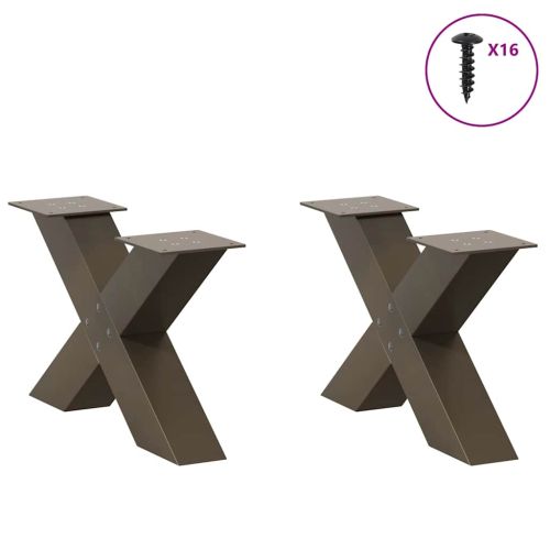 Крака за масичка за кафе, X-образни, 2 бр., естествена стомана, 50 x (30-31) см, стомана