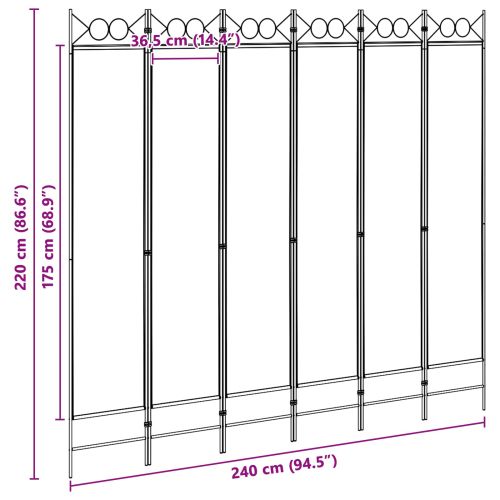 Делител за стая с 6 панела Бежово 240 x 220 cm Текстил