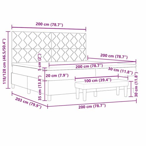 Легло с пружинирана основа Тъмен сив 200 x 200 cm Кадифе
