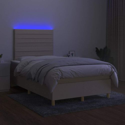 Боксспринг легло с матрак и LED, кремаво, 120x190 см, плат