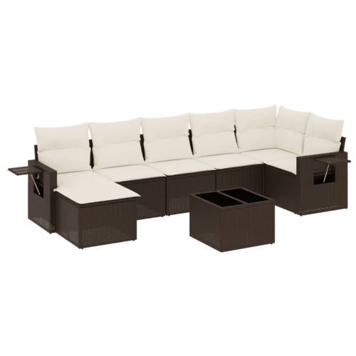 Градински комплект с възглавници, 8 части, кафяв, полиратан