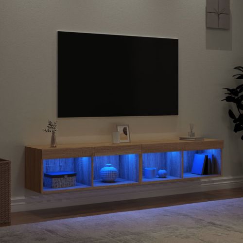 ТВ шкафове с LED осветление 2 бр дъб сонома 80x30x30 см