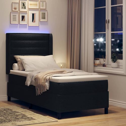 LED кутия за пружини с легло с матрак Черно 90 x 190 cm текстил