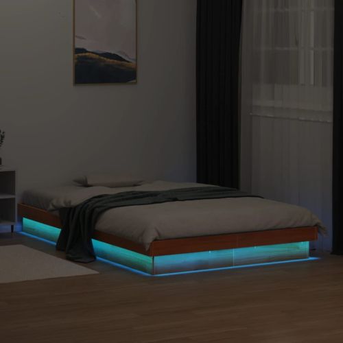 LED рамка за легло восъчнокафяв 140x190 см борово дърво масив