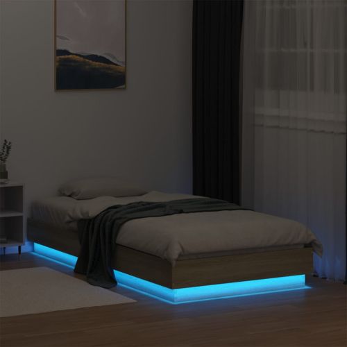 Рамка за легло с LED осветление, дъб сонома, 75x190 см