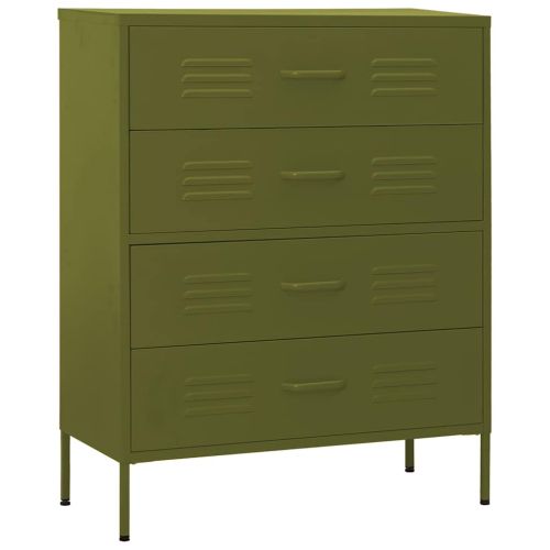 Шкаф с чекмеджета, маслиненозелен, 80х35х101,5 см, стомана