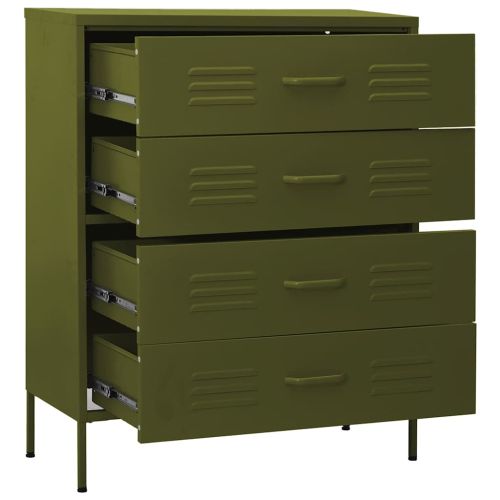 Шкаф с чекмеджета, маслиненозелен, 80х35х101,5 см, стомана