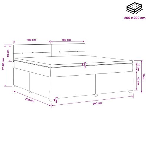 Континентално легло с матрак Кремаво 200 x 200 cm Текстил