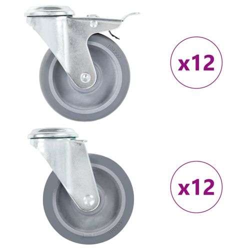 24 бр въртящи се колела с отвори за болт, 100 мм