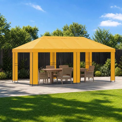 Градинска беседка 6 x 3 m Жълто Полиестер и стомана 190 gsm