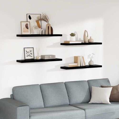 Окачени стенни рафтове, 4 бр, черен гланц, 90x23,5x3,8 см, МДФ
