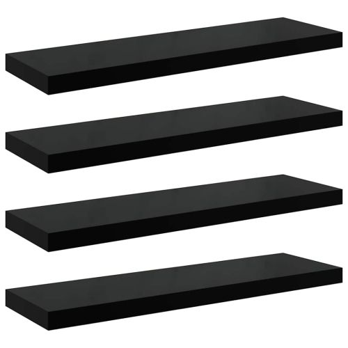 Окачени стенни рафтове, 4 бр, черен гланц, 90x23,5x3,8 см, МДФ