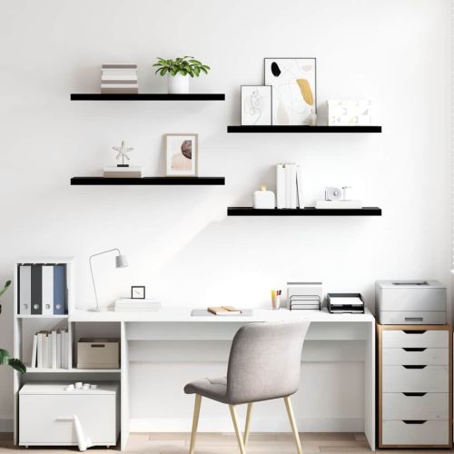 Окачени стенни рафтове, 4 бр, черен гланц, 90x23,5x3,8 см, МДФ
