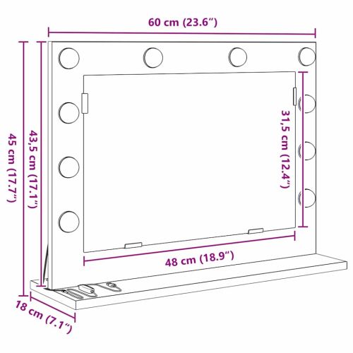 Огледало за грим Сив Сонома 60 x 45 x 18 см Правоъгълна