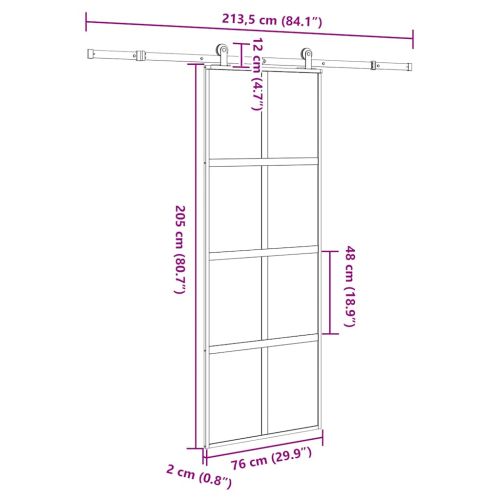 Плъзгаща се врата с обков 76x205 см Закалено стъкло&Алуминий