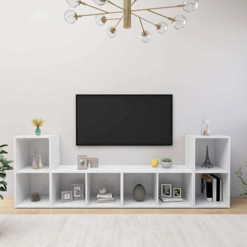 ТВ шкафове, 4 бр, бeли, 72x35x36,5 см, инженерно дърво