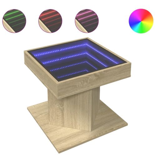 Маса за кафе с LED, дъб сонома, 50x50x45 см, инженерно дърво