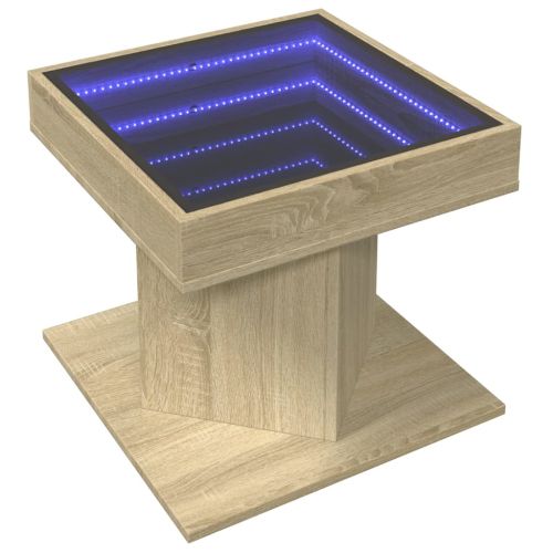 Маса за кафе с LED, дъб сонома, 50x50x45 см, инженерно дърво