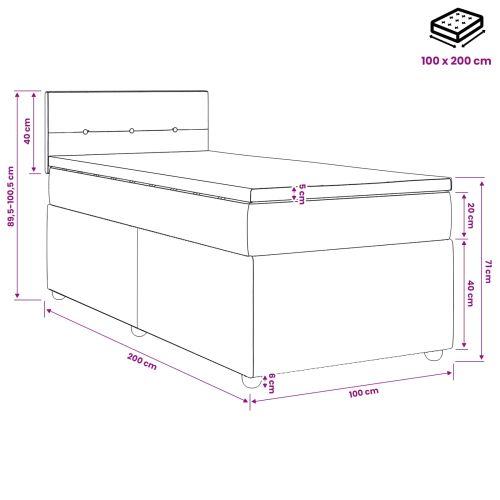 Континентално легло с матрак Светлосиво 100 x 200 cm Кадифе