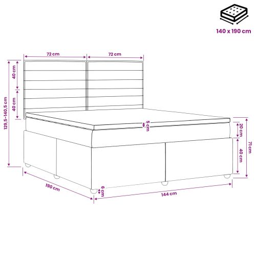 Континентално легло с матрак Тъмносиво 140 x 190 cm Текстил