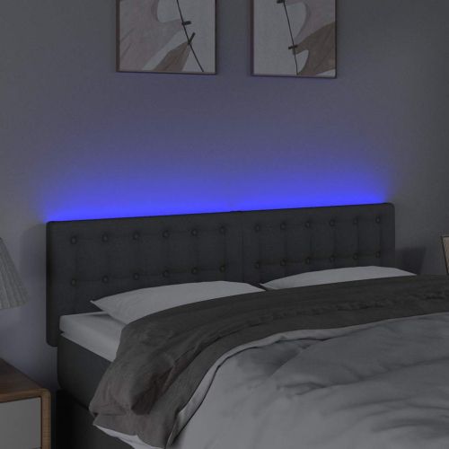 LED горна табла за легло, тъмносива, 144x5x78/88 см, плат