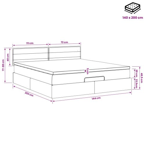 Огледално легло с матрак Светлосиво 140 x 200 cm Текстил