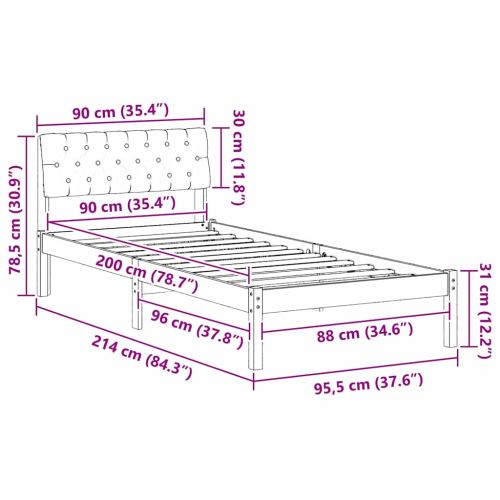 Рамка на леглото Бял и светлосив 90 x 200 cm Борово дърво масив