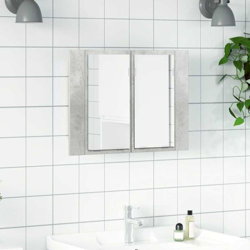 LED шкаф с огледало за баня, бетонно сив, 60x12x45 см, акрил