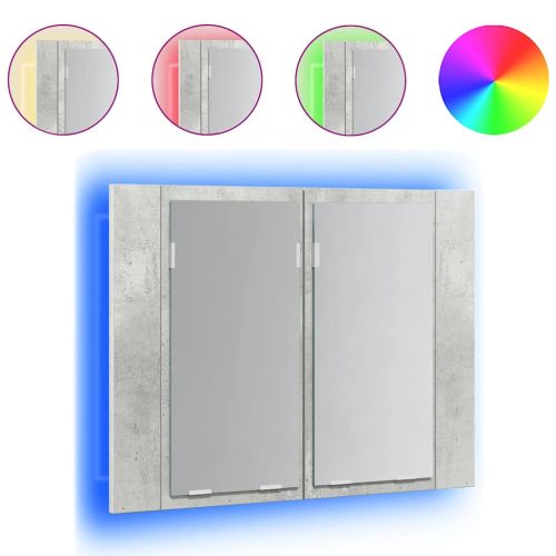 LED шкаф с огледало за баня, бетонно сив, 60x12x45 см, акрил