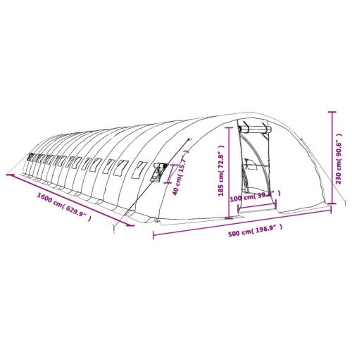 Оранжерия със стоманена рамка зелена 80 м² 16x5x2,3 м