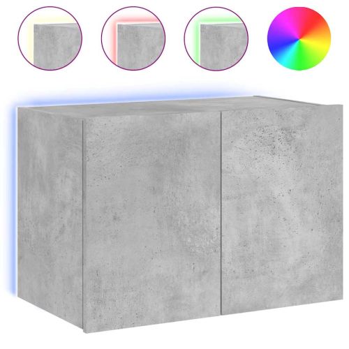 Стенен ТВ шкаф с LED осветление, бетонно сив, 60x35x41 см