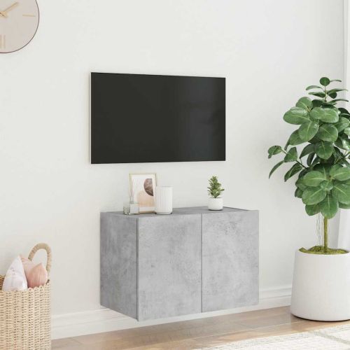 Стенен ТВ шкаф с LED осветление, бетонно сив, 60x35x41 см