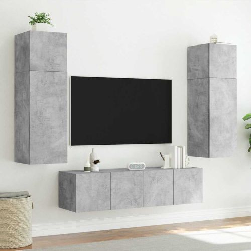 Стенен ТВ шкаф с LED осветление, бетонно сив, 60x35x41 см