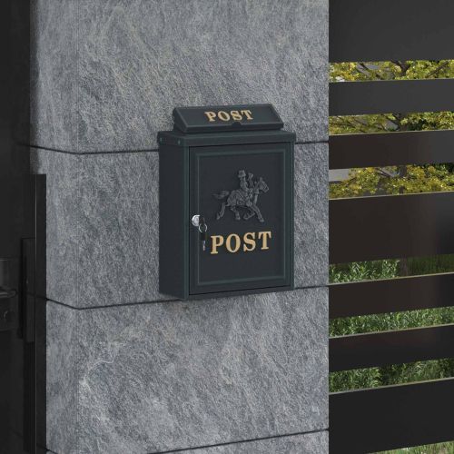 Стенно монтирана пощенска кутия с врата Зелен 29 x 13 x 41 см