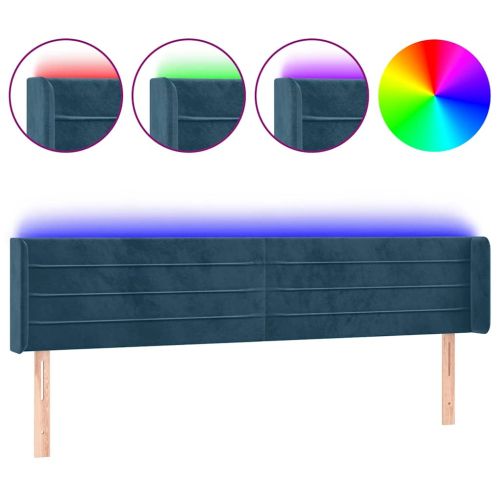 LED горна табла за легло, тъмносиня, 163x16x78/88 см, кадифе