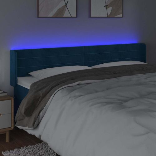 LED горна табла за легло, тъмносиня, 163x16x78/88 см, кадифе