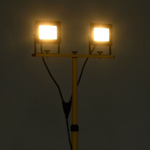 LED прожектор със статив, 2x20 W, топло бяло