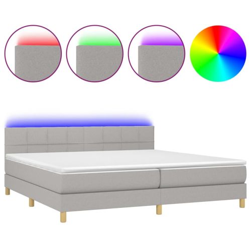 Боксспринг легло с матрак и LED, светлосиво, 200x200 см, плат