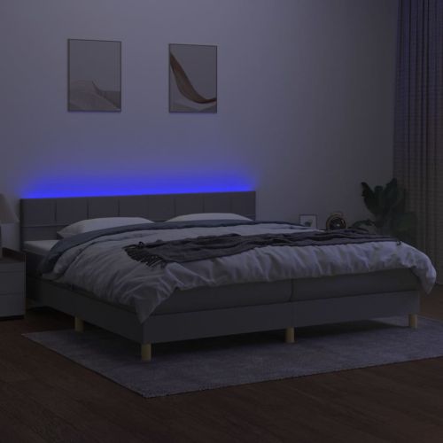 Боксспринг легло с матрак и LED, светлосиво, 200x200 см, плат