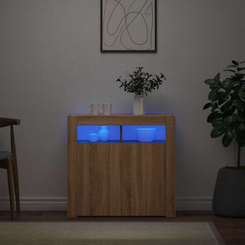 Сайдборд с LED светлини, сонома дъб, 80x35x75 см