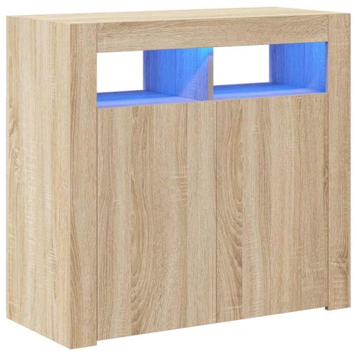 Сайдборд с LED светлини, сонома дъб, 80x35x75 см