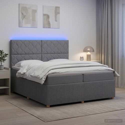 LED легло с матрак с LED ленти Светлосиво 200 x 200 cm Текстил