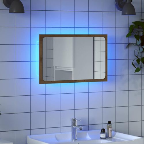 Огледало за баня с LED светлина, дъб артизан, 60x8,5x38 cm