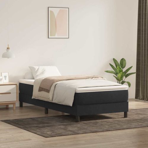 Box Spring Легло без матрак Черно 80x220 cm Кадифе