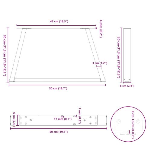 Крака за масичка за кафе, V-образни, 2 бр., естествена стомана, 50 x (30-31,3) см, стомана