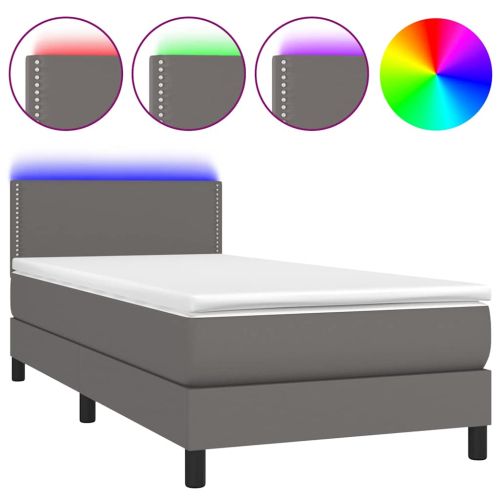 Боксспринг легло с матрак и LED сиво 100x200 см изкуствена кожа