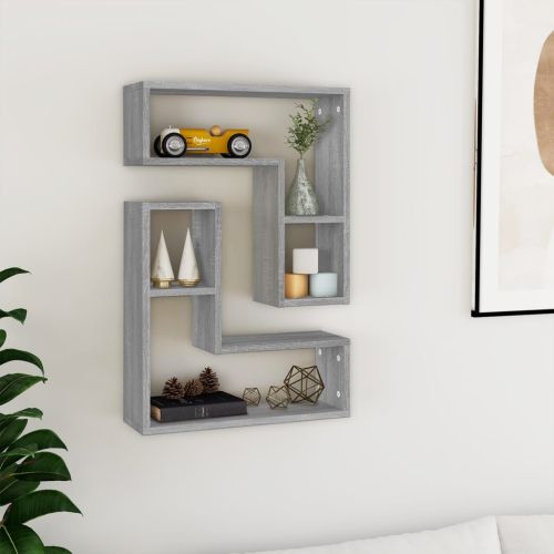 Стенни рафтове 2 бр сив сонома 50x15x50 см инженерно дърво