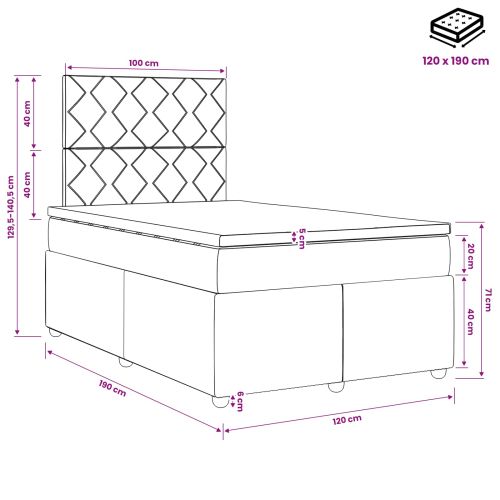 Континентално легло с матрак Синьо 120 x 190 cm Текстил