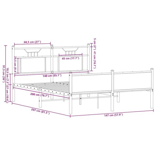 Рамка за легло без матрак опушен дъб 140x200 см инженерно дърво