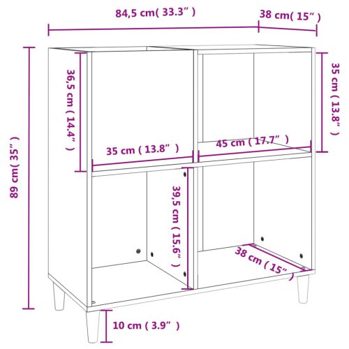 Шкаф за винилови плочи сив сонома 84,5x38x89 см инженерно дърво